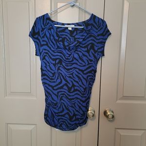 *Kenneth Cole royal blue and black Zebra striped ruched tunic.
